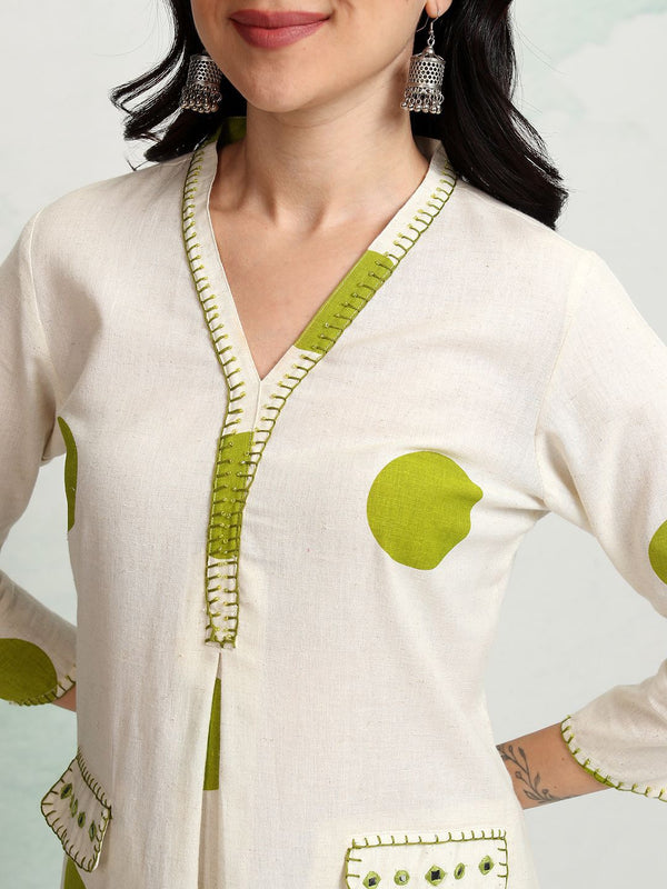 Vishudh Geometric Printed Thread Work V-Neck Straight Kurta With Palazzos
