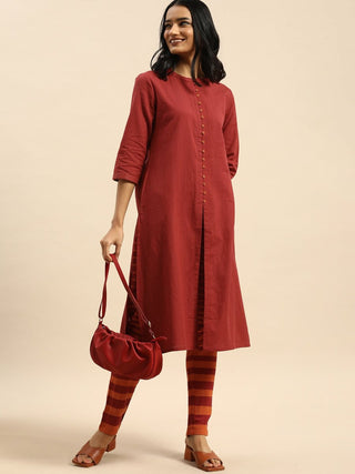 All About You Women Red & Orange Pure Cotton Kurta with Trousers - Distacart