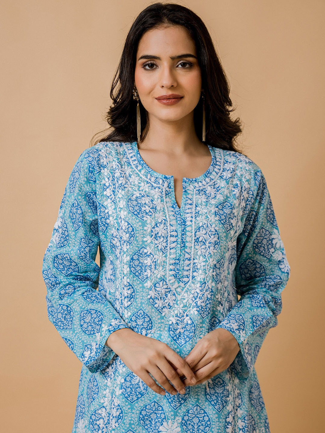 HOUSE OF KARI Ethnic Motifs Printed Cotton Panelled Chikankari Kurta - Distacart