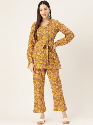 InWeave Mustard Kalamkari Print Co Ord Set With Belt
