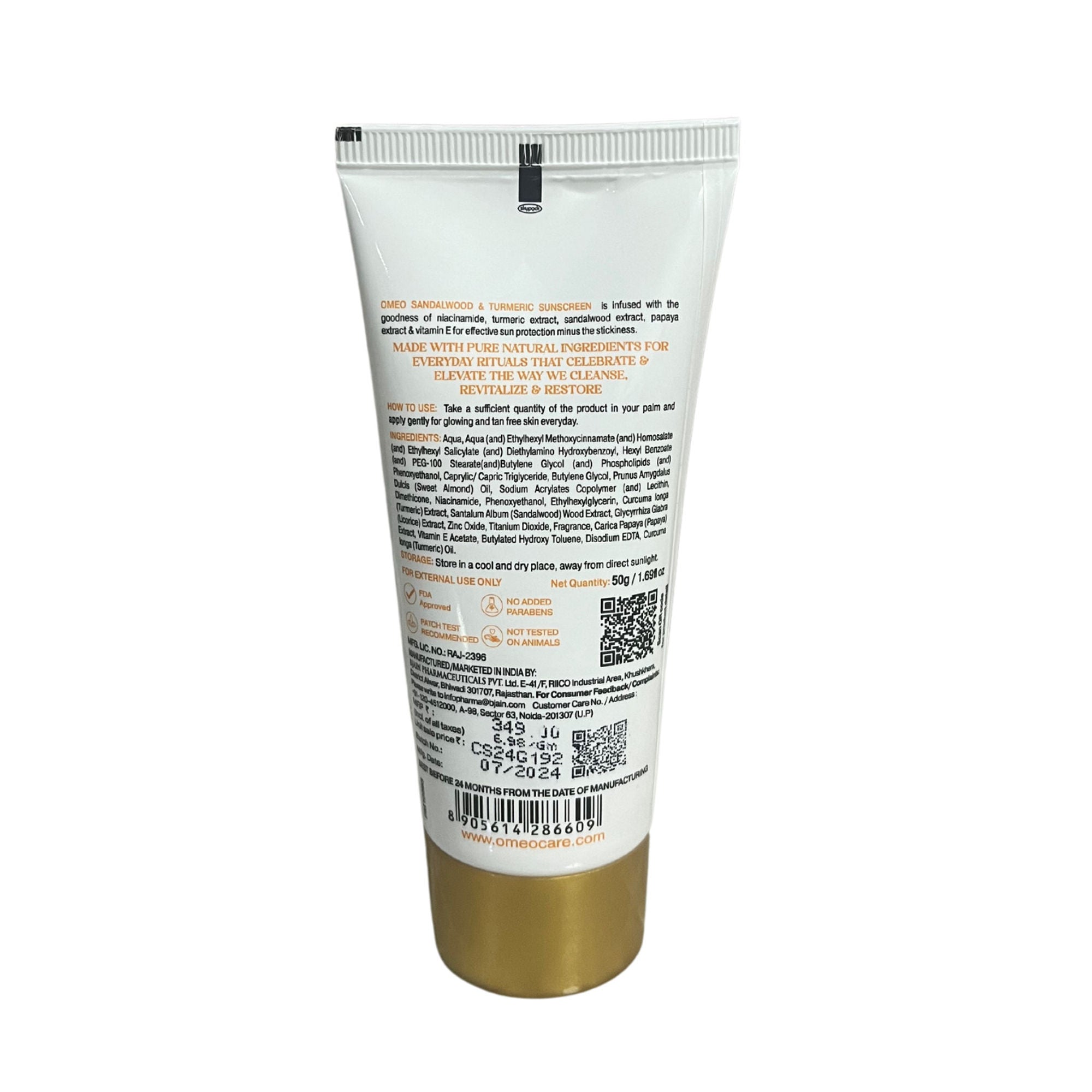 Omeo Sunscreen With Sandalwood, Turmeric, Papaya & Licorice Extract - Dista