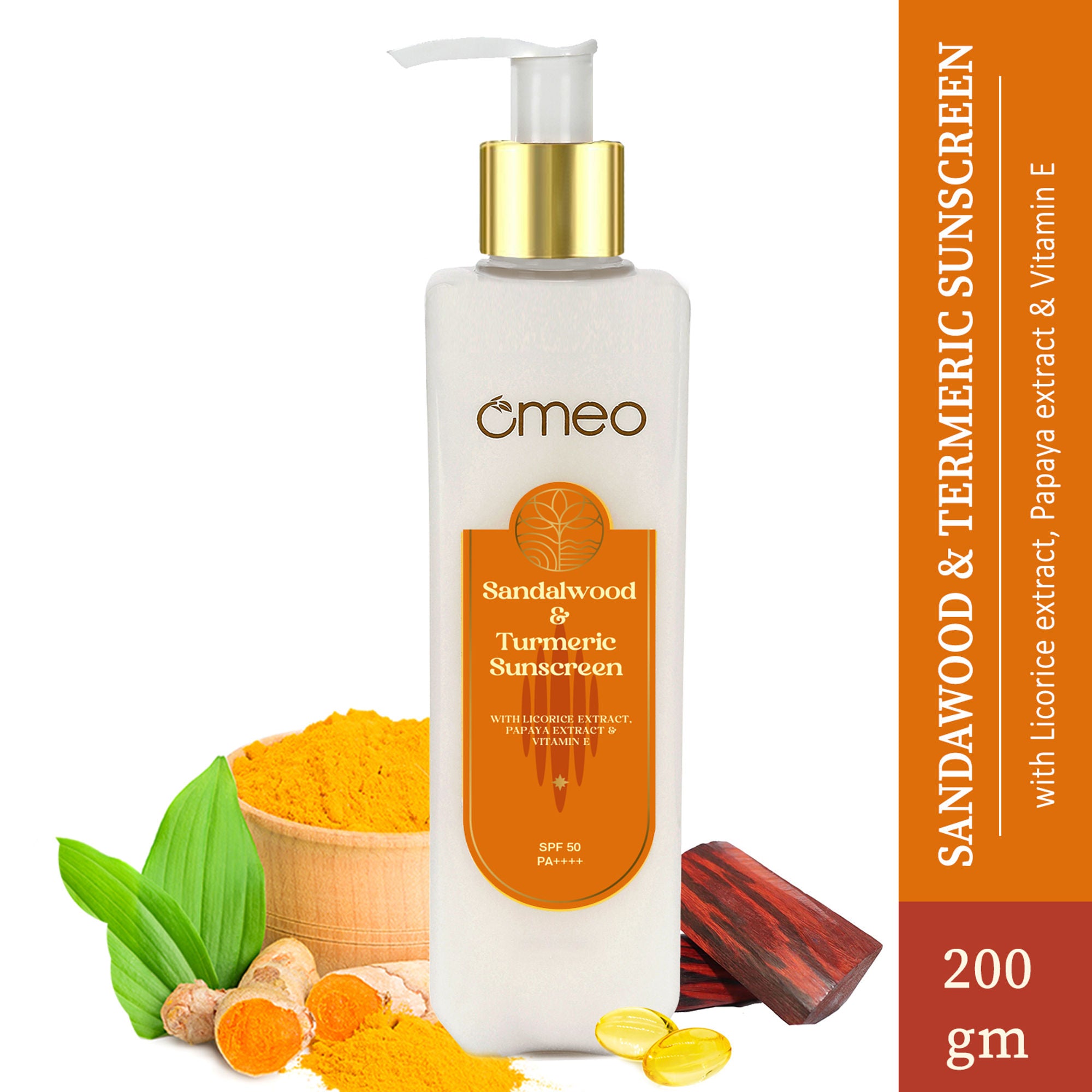 Omeo Sunscreen With Sandalwood, Turmeric, Papaya & Licorice Extract - 200g