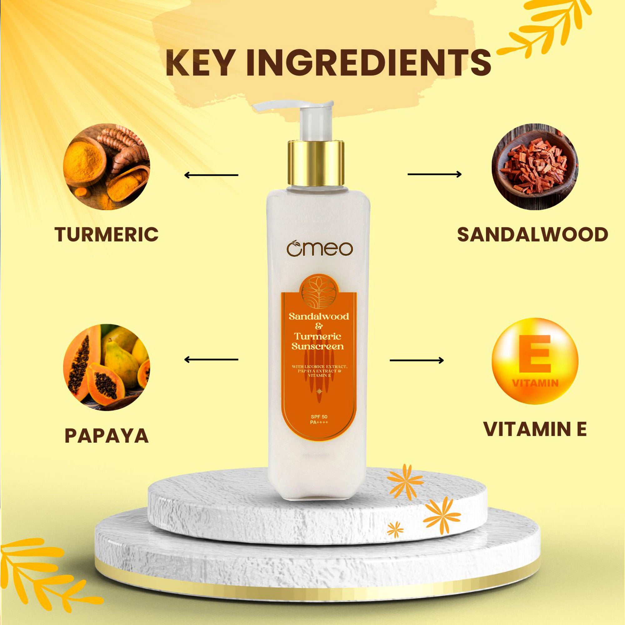 Omeo Sunscreen With Sandalwood, Turmeric, Papaya & Licorice Extract - Dista