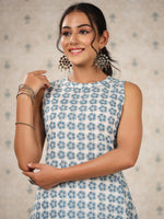 Thumbnail for Ode by House of Pataudi Floral Printed Sleeveless A-Line Cotton Kurta - Distacart