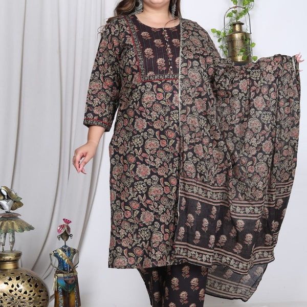 Swasti Floral Printed Regular Pure Cotton Kurta With Trousers & Dupatta - Distacart