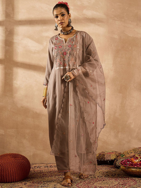 Indo Era Women Ethnic Motifs Embroidered Regular Thread Work Kurta with Trousers & With Dupatta