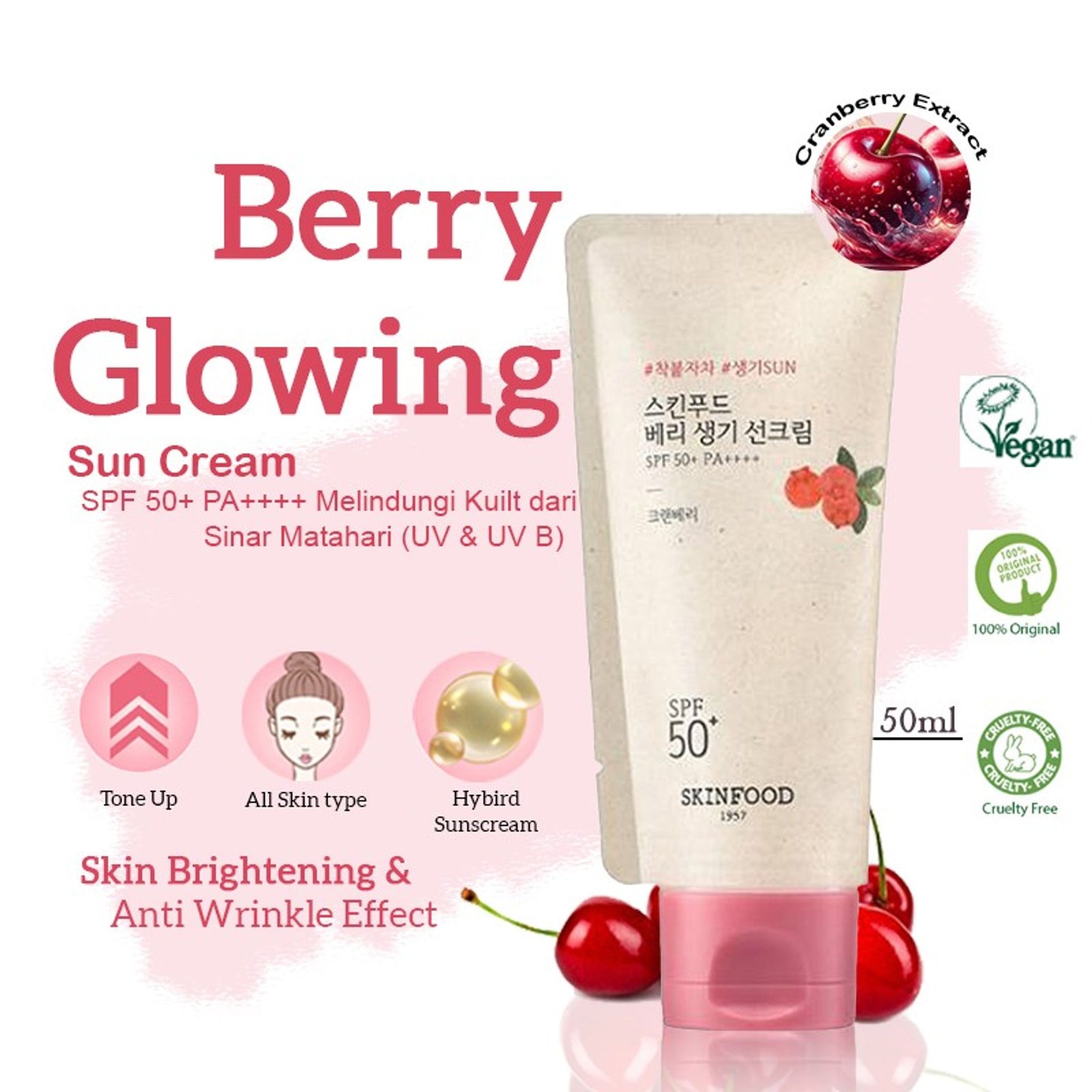 Skinfood Berry Glowing Sun Cream SPF 50+ PA++++ - Distacart