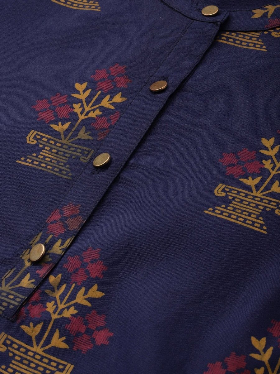 All About You Women Navy Blue Ethnic Motifs Printed Kurta with Trousers & With Dupatta - Distacart