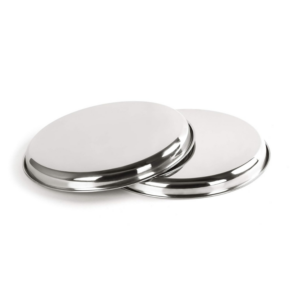 Sumeet Stainless Steel Heavy Gauge Deep Wall Dinner Plates with Mirror Finish - Dista