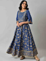 Thumbnail for AURELIA Women Blue Floral Printed Ethnic Maxi Dress - Distacart