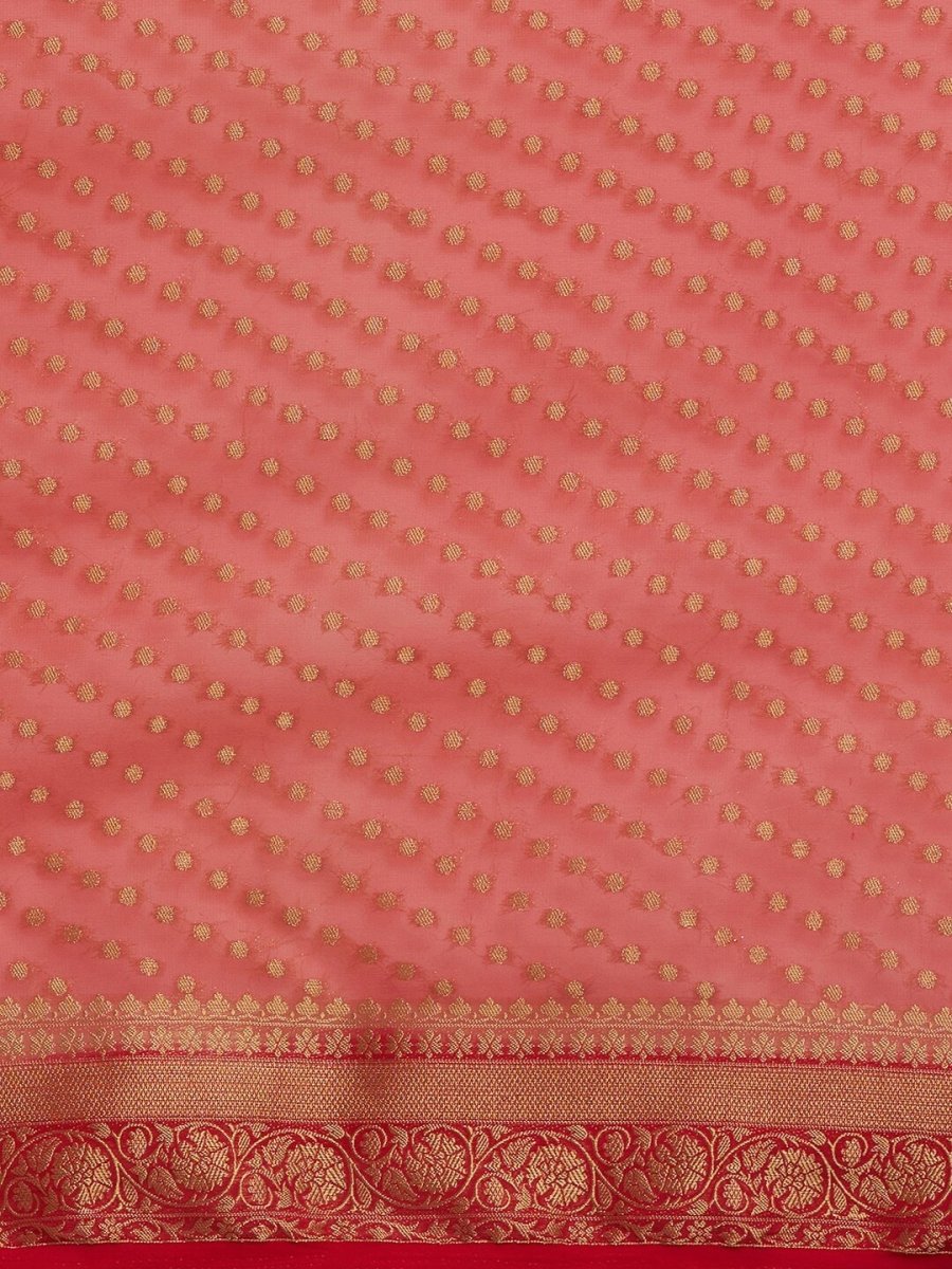 Anouk Rose Gold & Red Woven Design Zari Pure Georgette Kanjeevaram Saree - Distacart