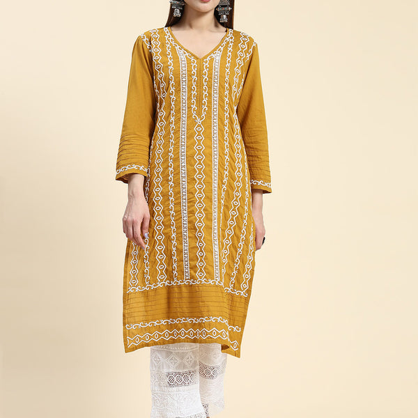 HOUSE OF KARI Ethnic Motifs Embroidered Chikankari Cotton Kurta - Distacart