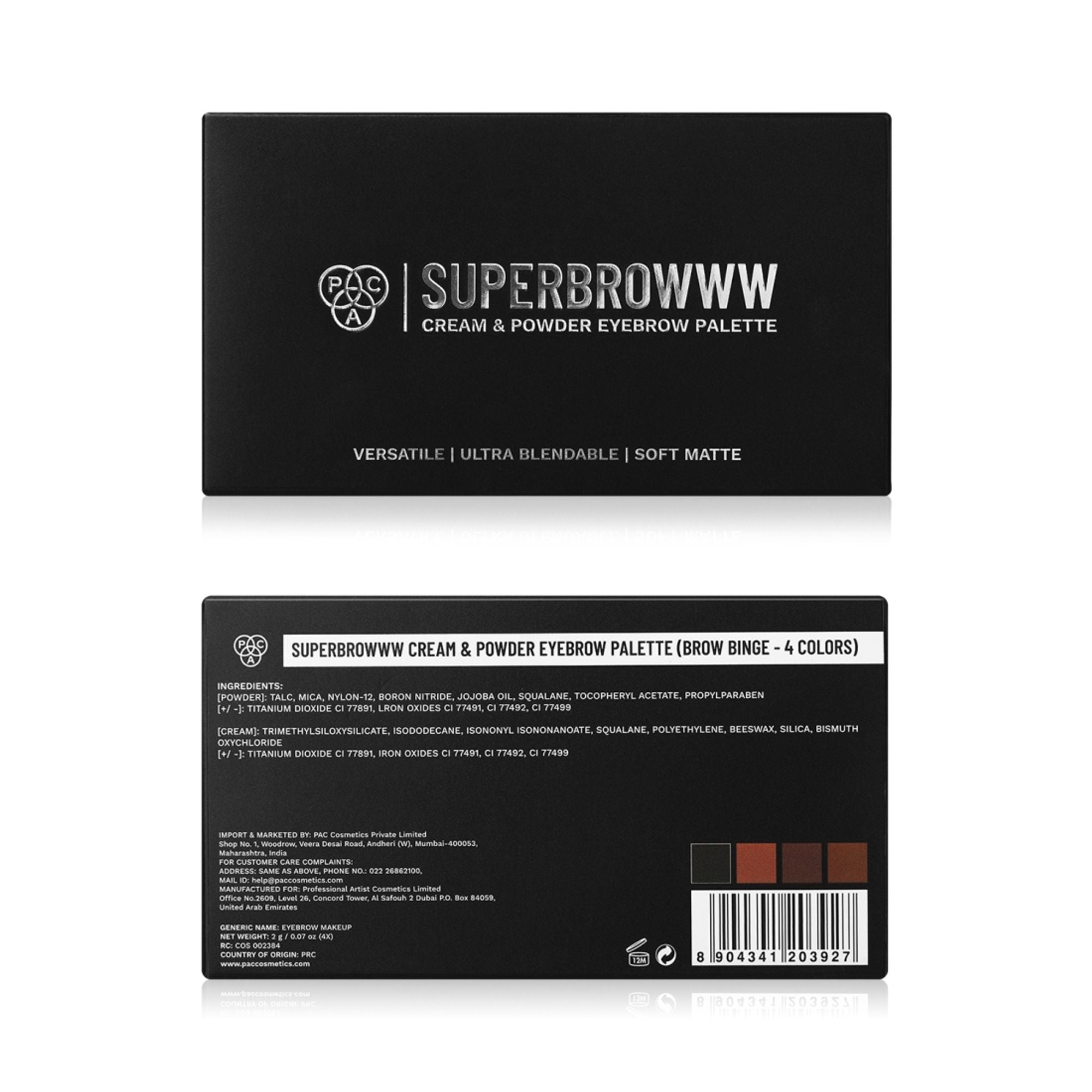 PAC Studio SuperBrowww Palette X4 02 Brow Binge - Cream & Powder Formula, Natural Shades, Seamless Blending - Distacart