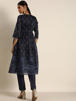 Thumbnail for All About You Women Navy Blue Floral Printed Empire Kurta with Trousers - Distacart