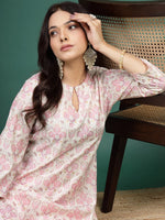 Thumbnail for Sangria Floral Printed Cotton Notch Neck Straight Kurta