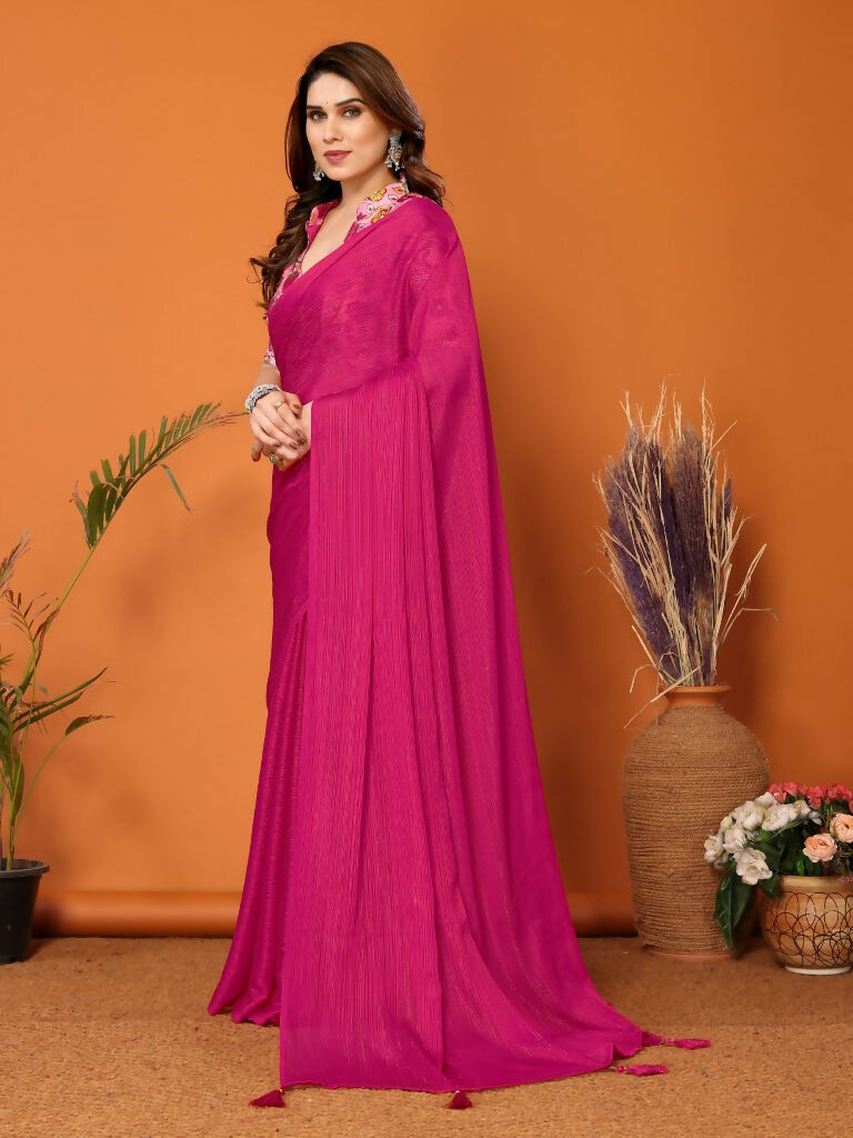 Partywear Designer Pink Polyester Zari Fancy Saree - Starwalk - Distacart