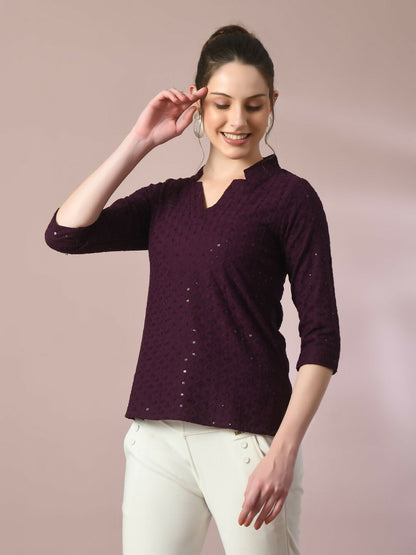 Myshka Women's Violet Embellished Cotton Regular Party Tunic - Distacart