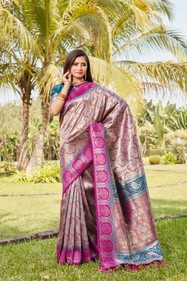 Vastranavya Boutique Collection Kanjivaram Soft Silk Saree With Unstitched Blouse -  Dark_Peach - Distacart