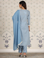 Thumbnail for Ode by House of Pataudi Floral Printed Pure Cotton A-Line Kurta & Trousers With Dupatta - Distacart