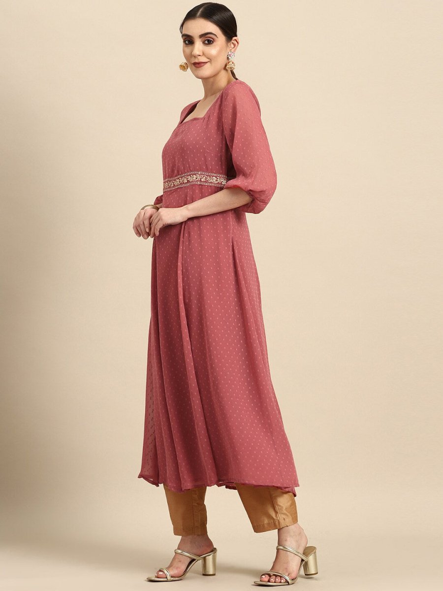 All About You Square Neck Dobby Weave A-Line Kurta With Dupatta - Distacart