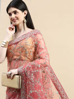 Thumbnail for kasee Floral Embroidered Sequinned Net Saree - Distacart