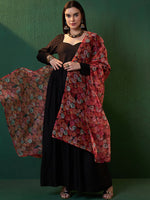 Thumbnail for Sangria Black Sweetheart Neck Anarkali Kurta With Dupatta - Distacart