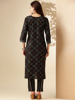 Thumbnail for Anouk Black Ethnic Motifs Printed Regular Straight Kurta with Trousers