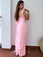 Thumbnail for Anouk Pink Embellished Sequinned Pure Georgette Saree - Distacart