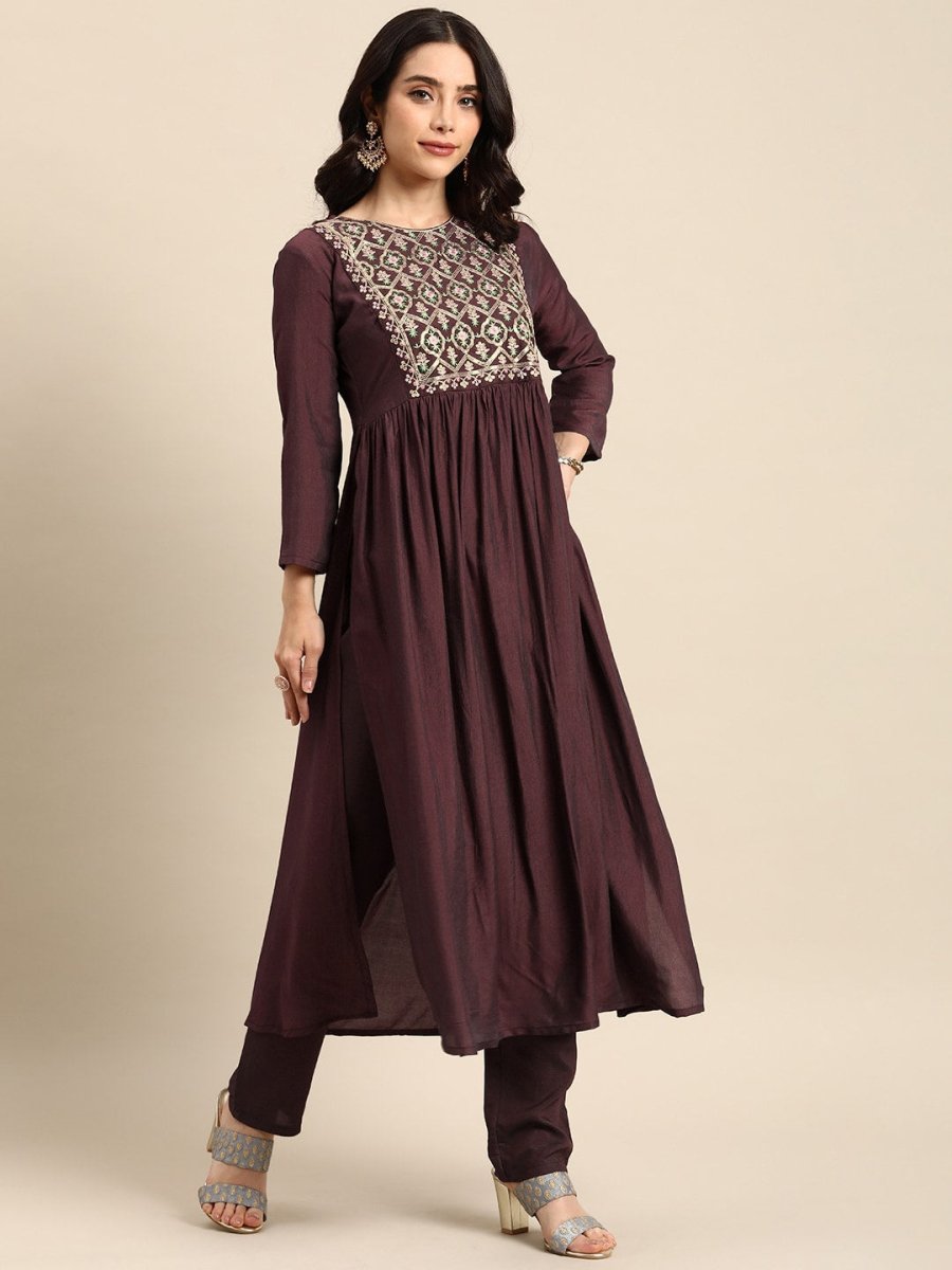 All About You Floral Embroidered Pleated Sequinned Kurta with Trousers - Distacart