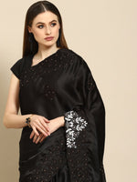 Thumbnail for Anouk Black Ethnic Motifs Beads and Stones Satin Saree - Distacart