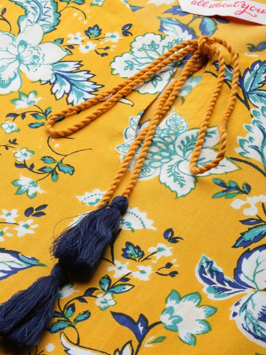 All About You Women Mustard Yellow & White Floral Printed Kurta with Trousers - Distacart