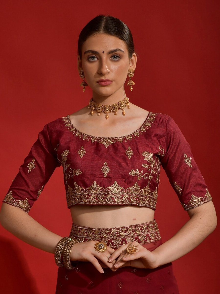 Anouk Maroon Embellished Sequinned Pure Georgette Saree - Distacart