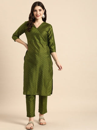 Anouk Women Striped Angrakha Kurta with Trousers - Distacart