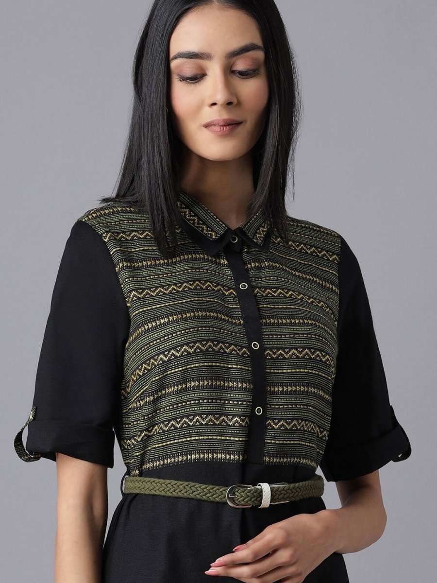AURELIA Black & black chocolate Checked Tie-Up Neck A-Line Midi Dress