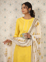 Thumbnail for Ode by House of Pataudi Round Neck Floral Regular Thread Work Pure Cotton Kurta Set - Distacart