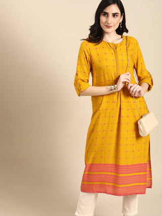 All About You Women Yellow & Pink Printed Kurta - Distacart