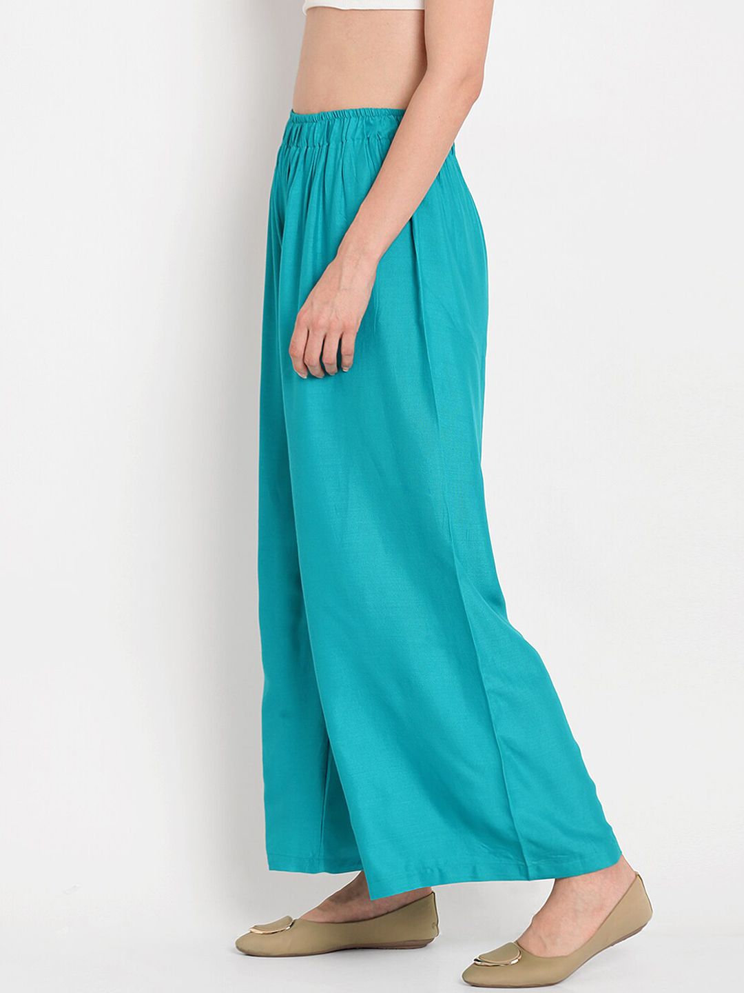 TAG 7 Women Turquoise Blue Solid Flared Palazzos - Distacart