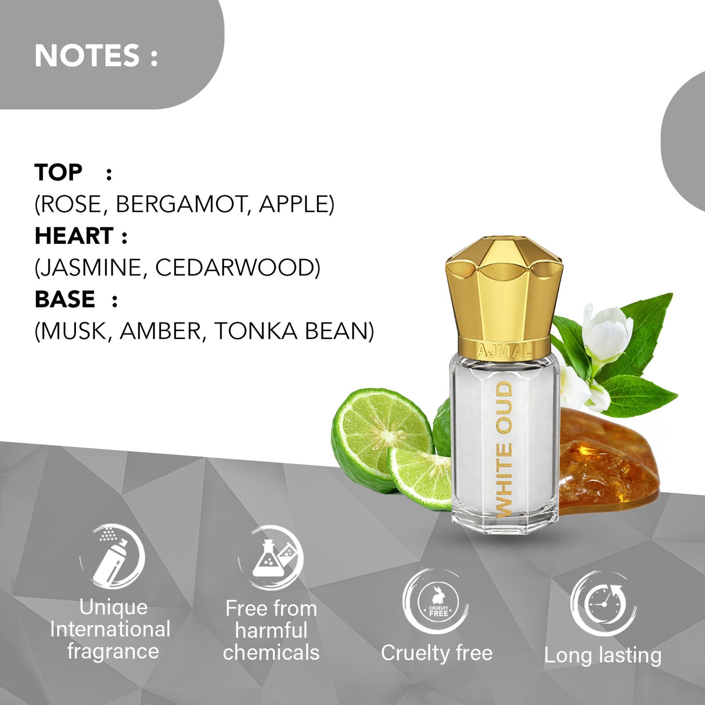 Ajmal India White Oud Attar Concentrated Perfume For Her - Dista