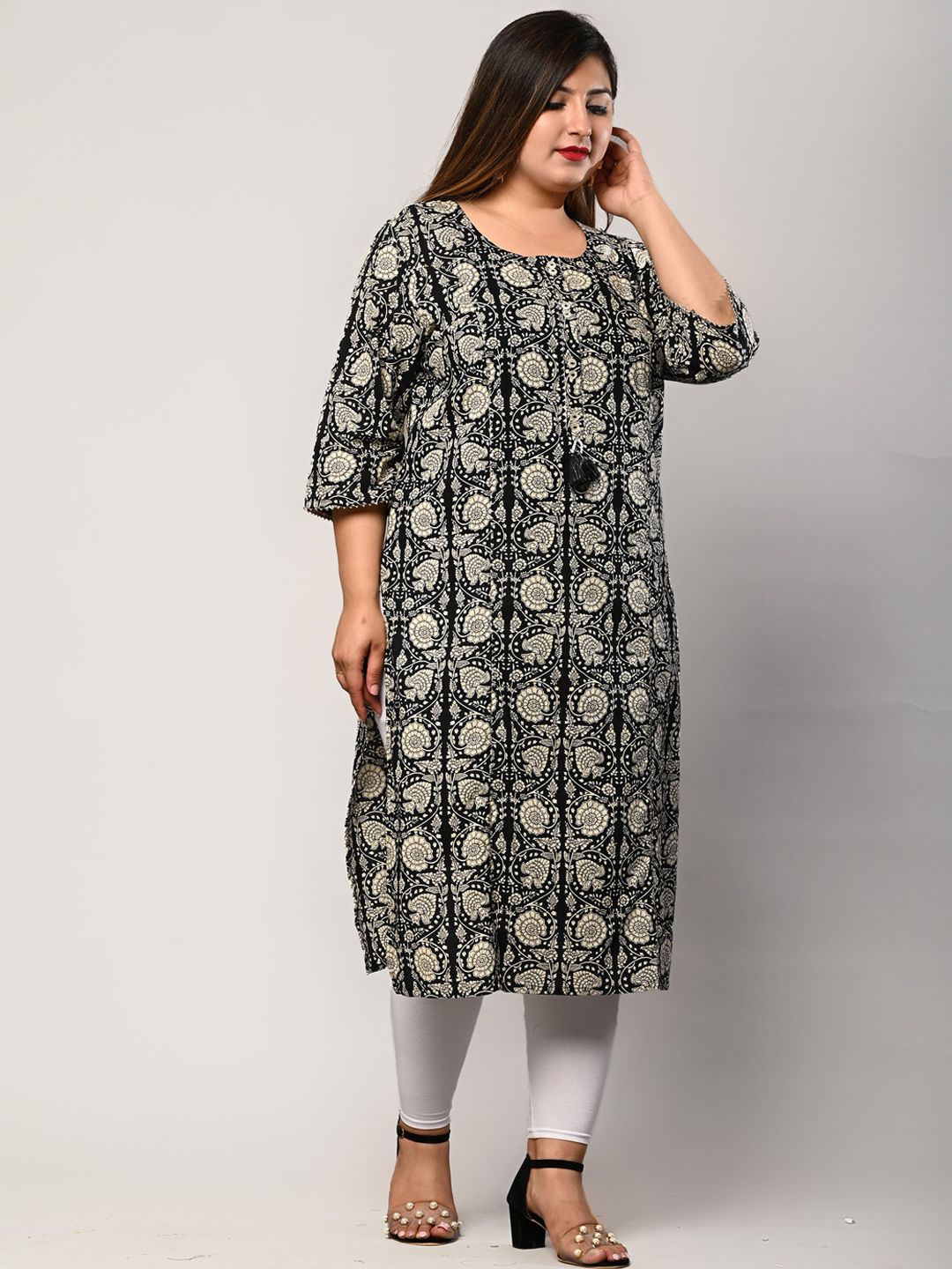 Swasti Women Black Ethnic Motifs Printed Flared Sleeves Floral Kurta