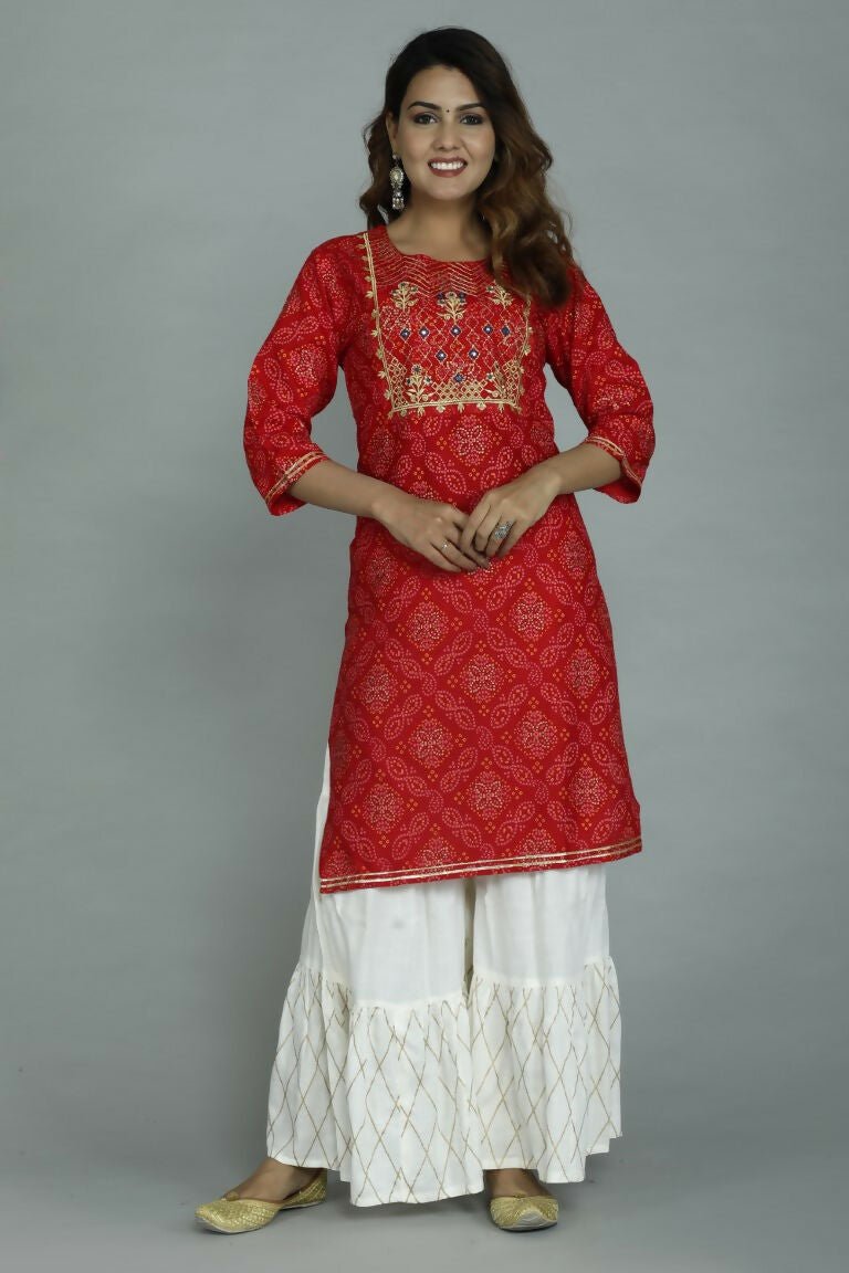 Alvano Printed Stylish A-line Kurti with Sharara set for Women and Girls Rayon (Orange) - Distacart