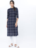 Thumbnail for Vishudh Women Navy Blue Checked Kurta
