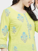 Thumbnail for Vishudh Women Lime Green Ethnic Motifs Printed Regular Pure Cotton Kurta with Palazzos