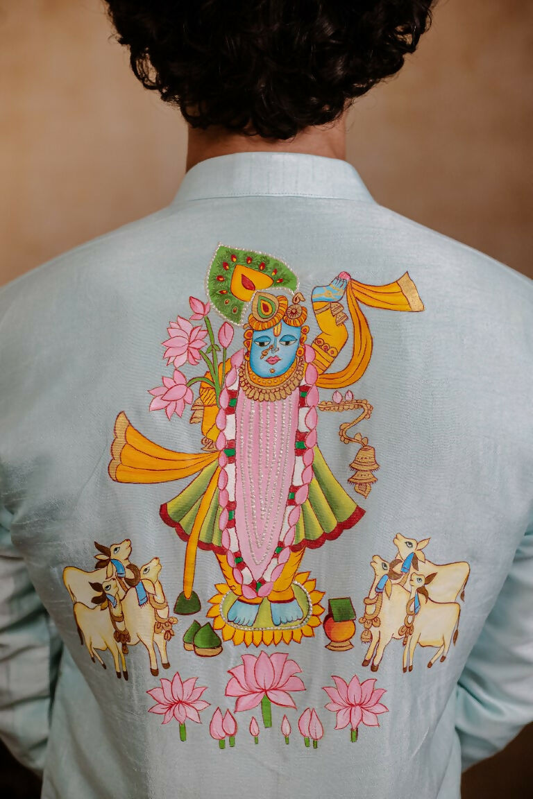 Falling Raw Silk Sea Green Vrindavan Lotus Kurta By Hilo Design - Distacart