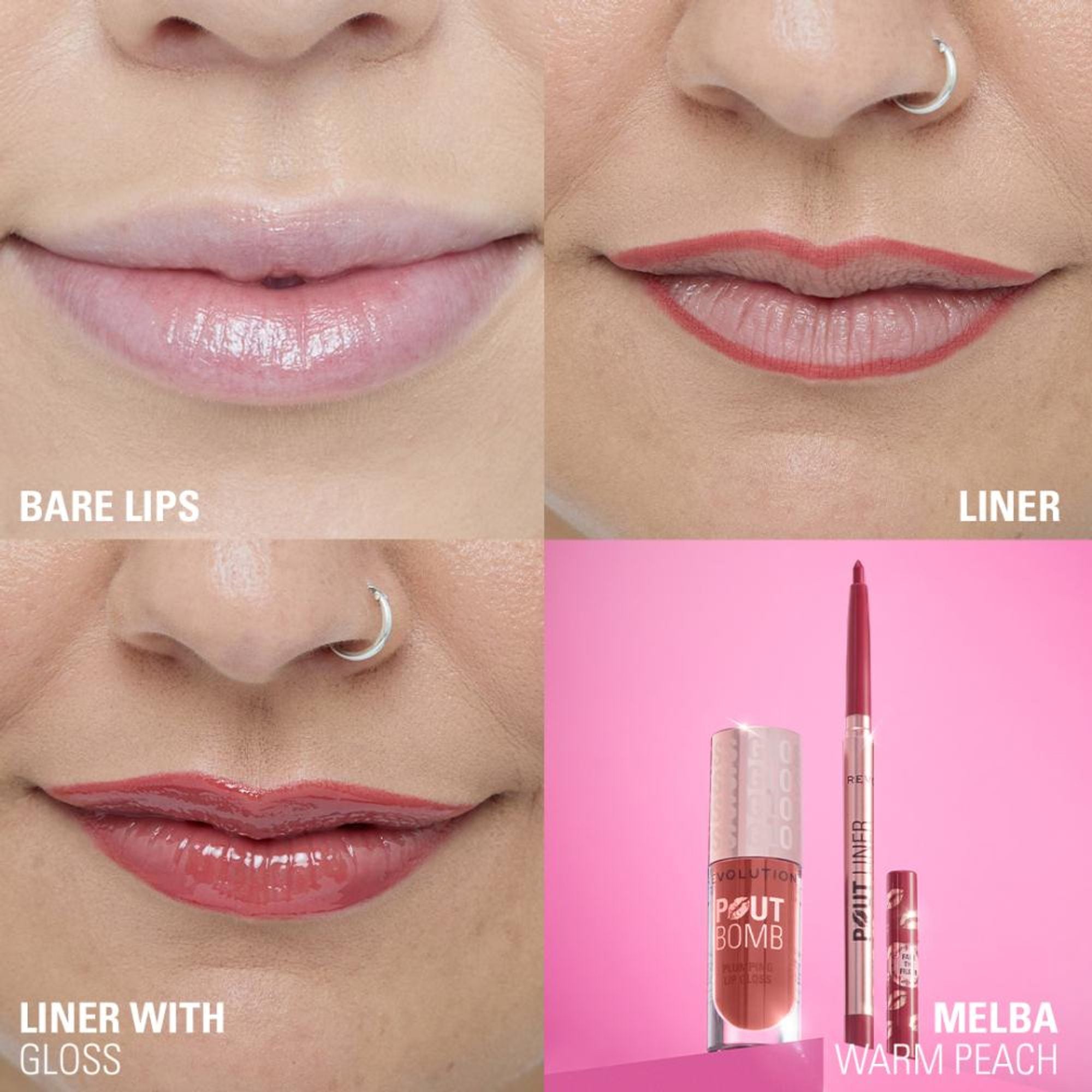 Makeup Revolution Pout Bomb Plumping Lip Liner - Melba Warm Peach - Distacart