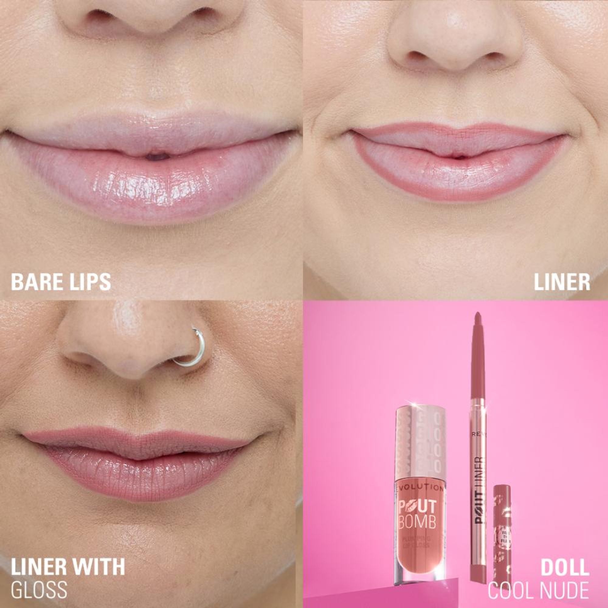 Makeup Revolution Pout Bomb Plumping Lip Liner - Doll Cool Nude - Distacart