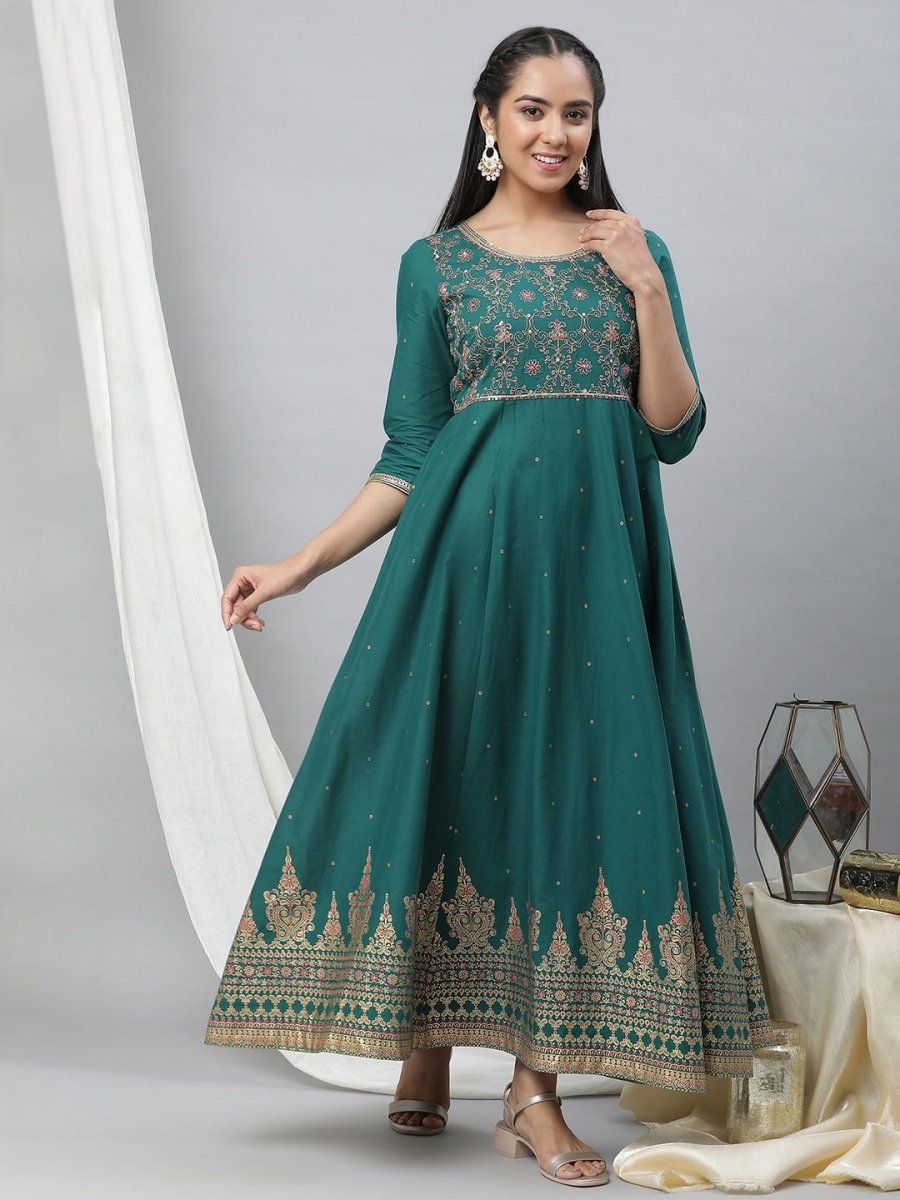 AURELIA Ethnic Motifs Printed Maxi Pure Cotton Ethnic Dresses