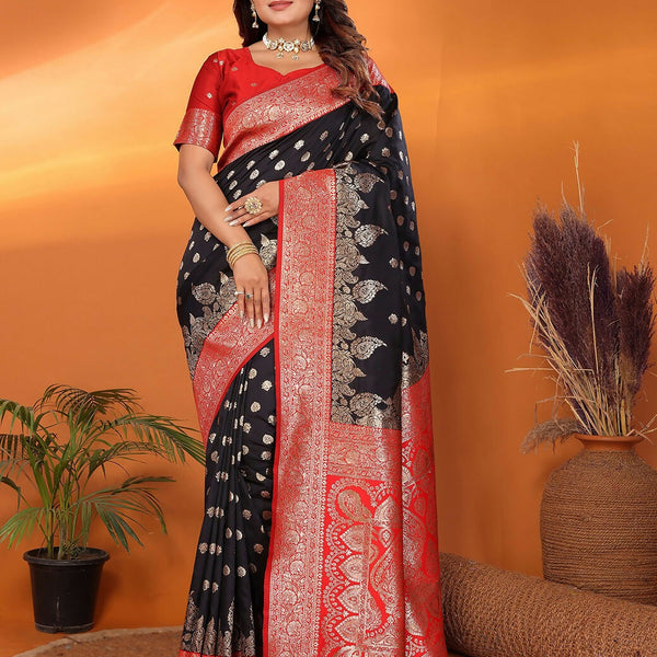 Joban Fashion Banarasi Black Woven Soft Silk Saree - Distacart