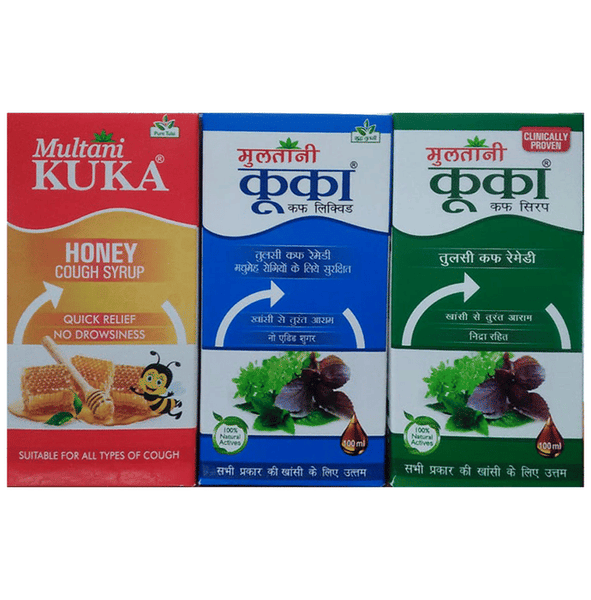Multani Combo Pack of Kuka Cough Syrup, Kuka Honey & Kuka Cough Liquid Sugar Free (Each 100 ml)