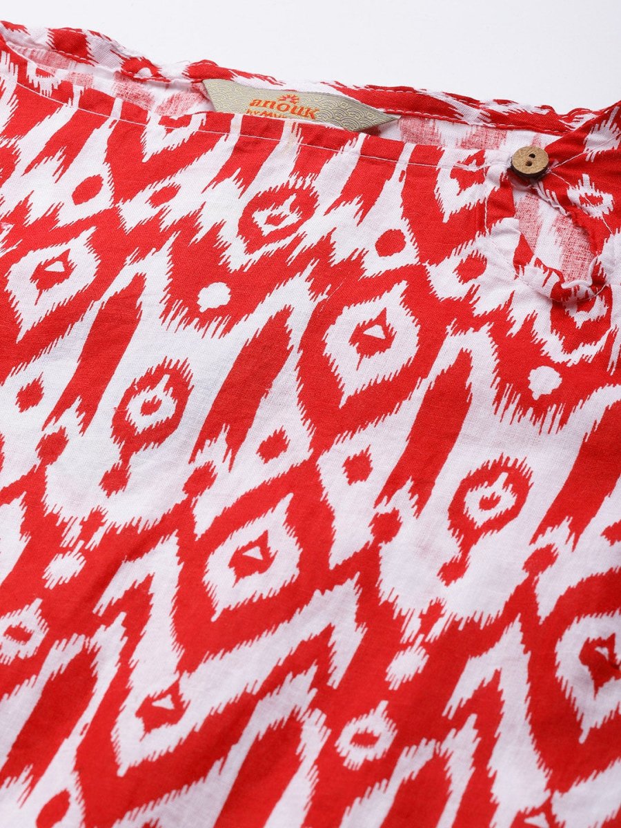 Anouk Women Red & White Ethnic Printed Pure Cotton Kurta with Trousers - Distacart