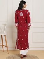 Thumbnail for HOUSE OF KARI Floral Embroidered Chikankari Pure Cotton Kurta - Distacart
